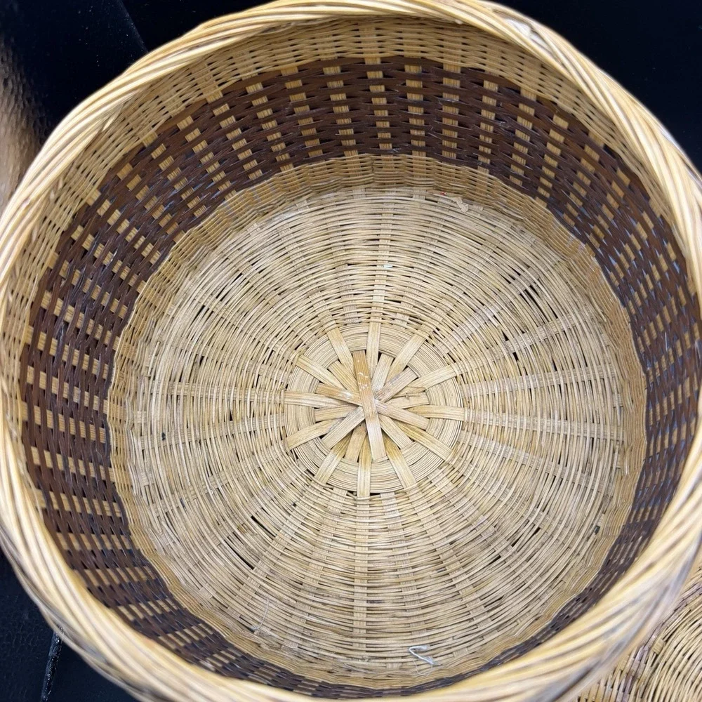 Vintage Tightly Woven Lidded Round Basket, Storage, Sewing Notions, Container